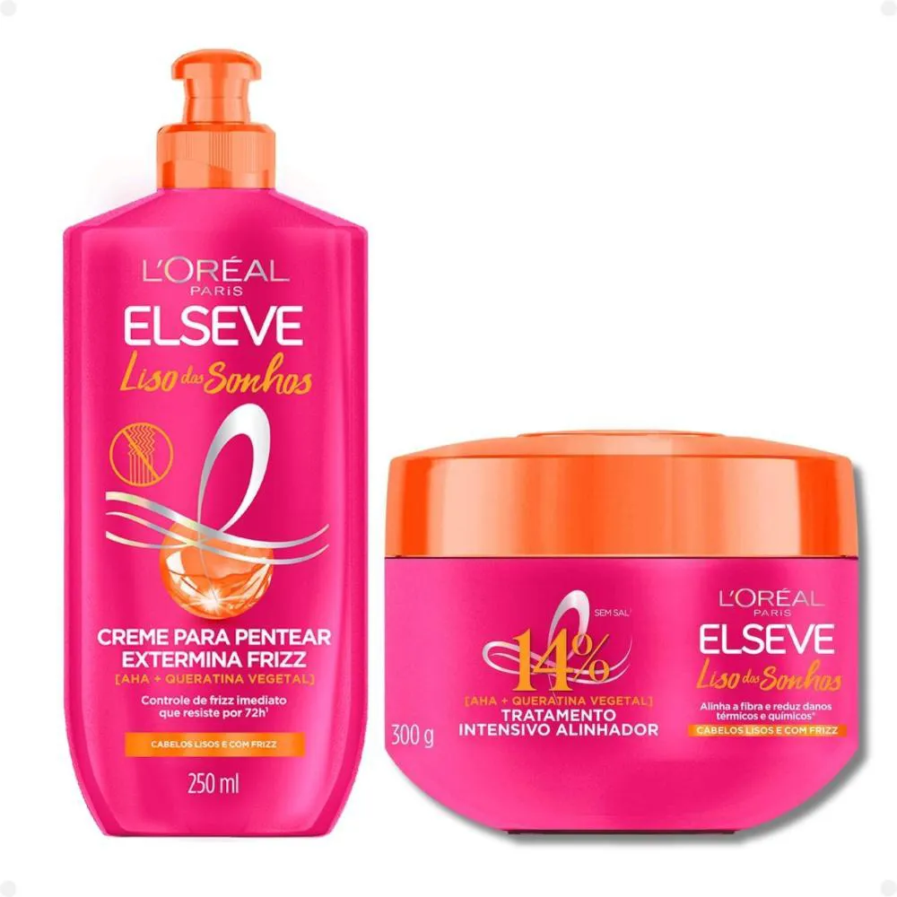 KIT ELSEVE LISO DOS SONHOS: MáSCARA TRATAMENTO 300G E CREME PARA PENTEAR EXTERMINA FRIZZ 250ML
