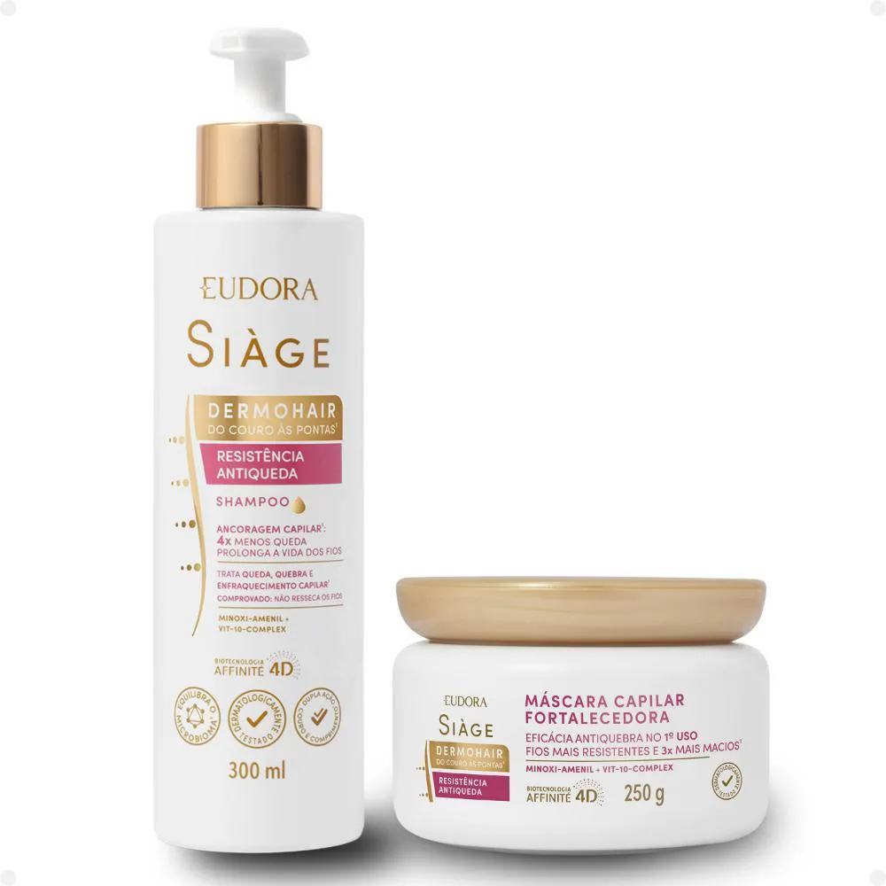 KIT EUDORA SIàGE DERMOHAIR RESISTêNCIA ANTIQUEDA: SHAMPOO E MáSCARA