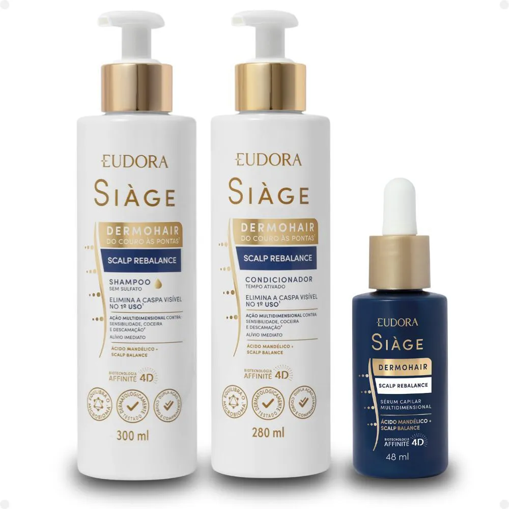 KIT EUDORA SIàGE DERMOHAIR SCALP REBALANCE: SHAMPOO, CONDICIONADOR E SéRUM