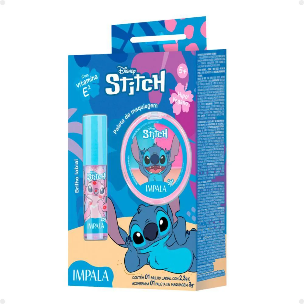 KIT IMPALA STITCH: 1 BRILHO LABIAL E 1 PALETA DE MAQUIAGEM