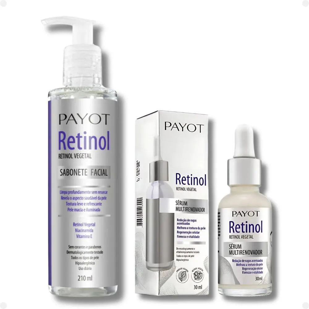 KIT PAYOT RETINOL VEGETAL: SABONETE FACIAL 210ML E SéRUM MULTIRENOVADOR 30ML