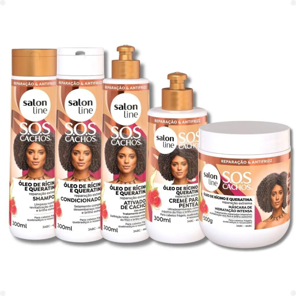 KIT SALON LINE SOS CACHOS ÓLEO DE RíCINO E QUERATINA COMPLETO