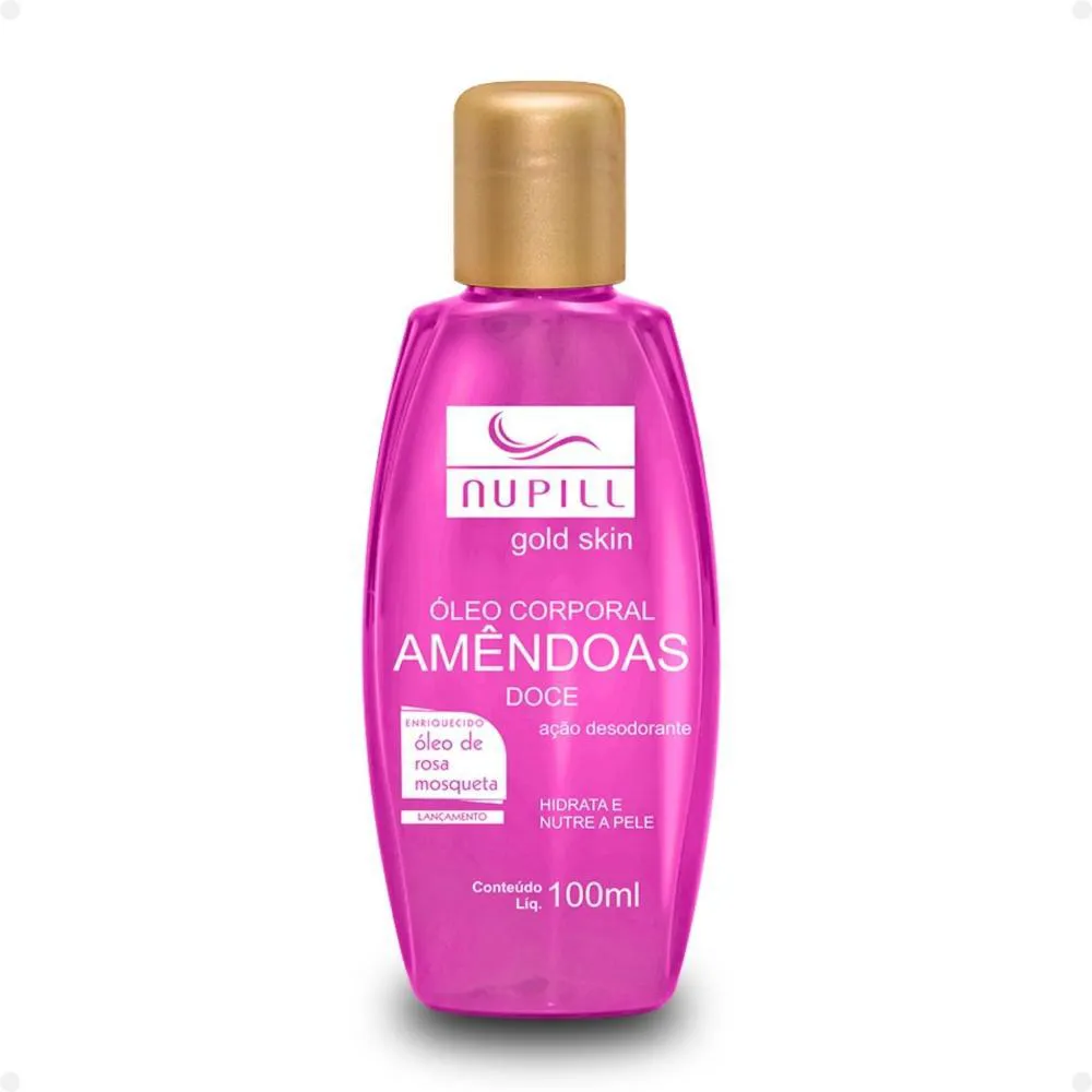 ÓLEO CORPORAL NUPILL AMêNDOAS DOCE GOLD SKIN COM ROSA MOSQUETA 100ML