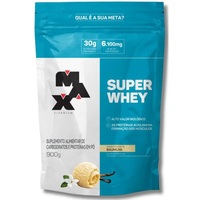 SUPER WHEY PROTEIN CONCENTRADO 900G BAUNILHA - MAX TITANIUM PROTEíNA CONCENTRADA