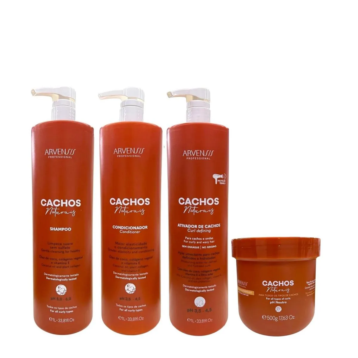 KIT ARVENSIS CACHOS NATURAIS- SHAMPOO 1L + CONDICIONADOR 1L + ATIVADOR DE CACHOS 1L + GELEIA ATIVADORA 500G