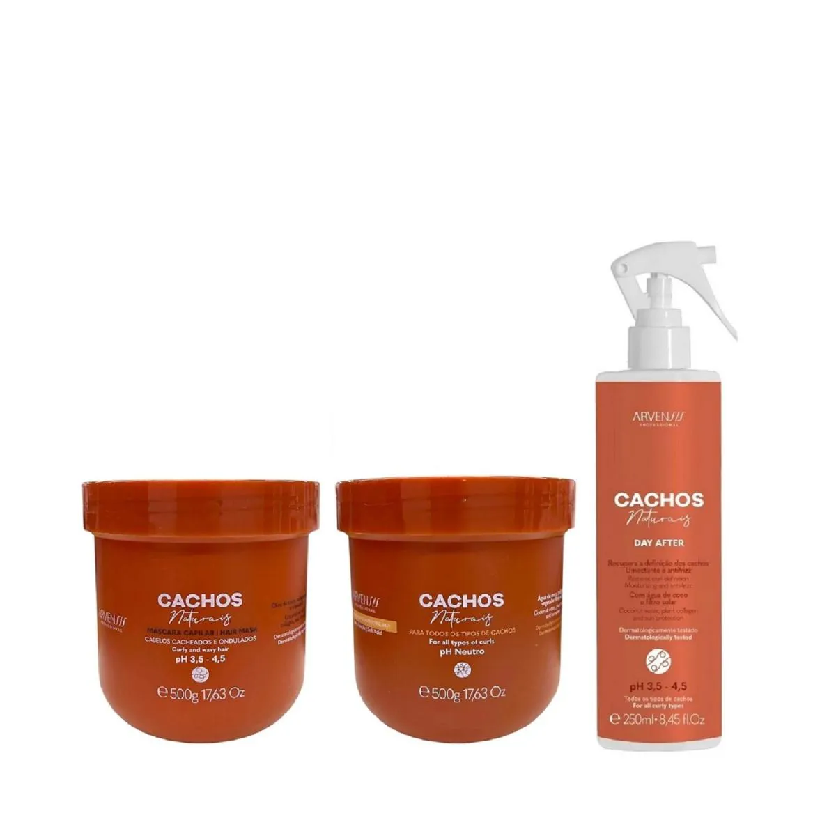 KIT ARVENSIS PROFESSIONAL CACHOS NATURAIS - MáSCARA 500G + GELEIA ATIVADORA 500G + DAY AFTER 250ML