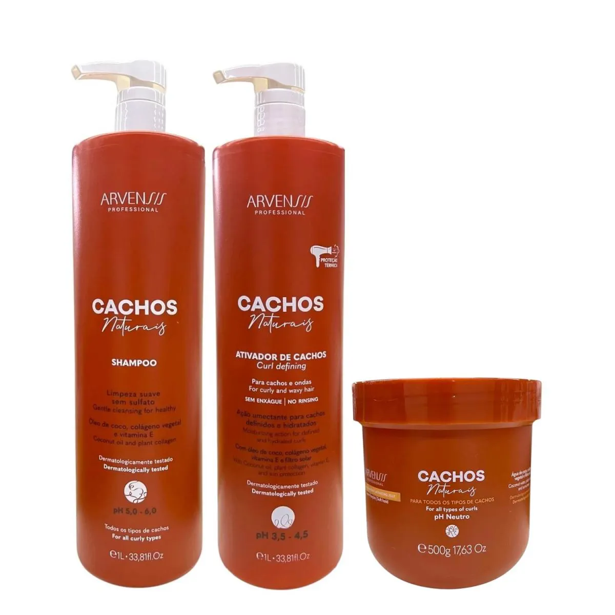KIT ARVENSIS PROFESSIONAL CACHOS NATURAIS - SHAMPOO 1L + ATIVADOR DE CACHOS 1L + GELEIA ATIVADORA 500G