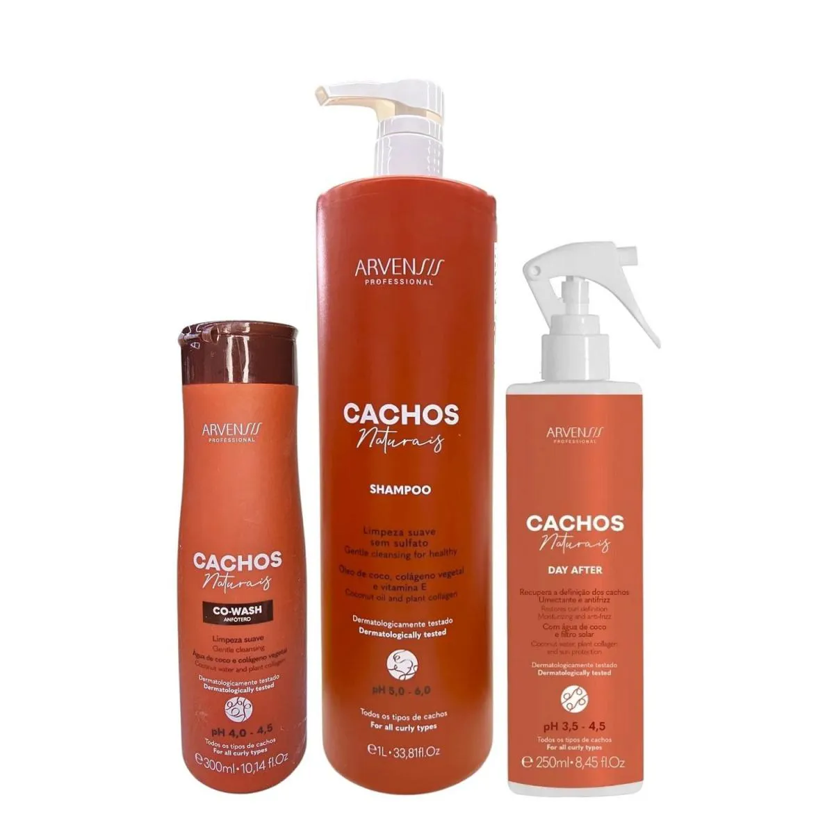 KIT ARVENSIS PROFESSIONAL CACHOS NATURAIS - SHAMPOO 1L + CO-WASH 300ML + DAY AFTER 250ML