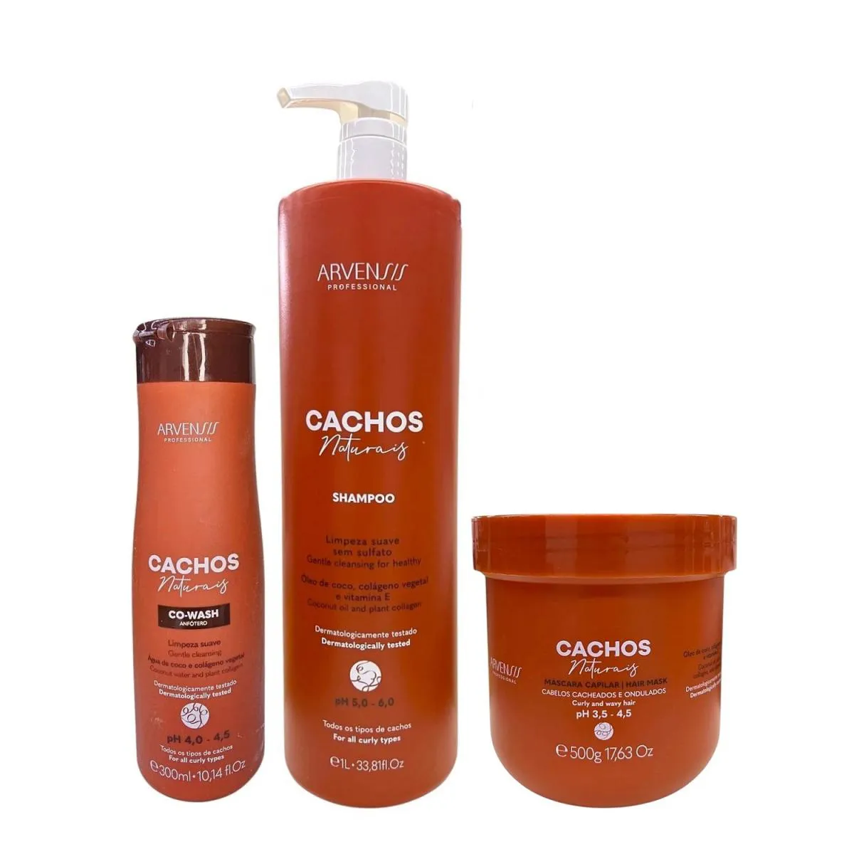KIT ARVENSIS PROFESSIONAL CACHOS NATURAIS - SHAMPOO 1L + CO-WASH 300ML + MáSCARA 500G