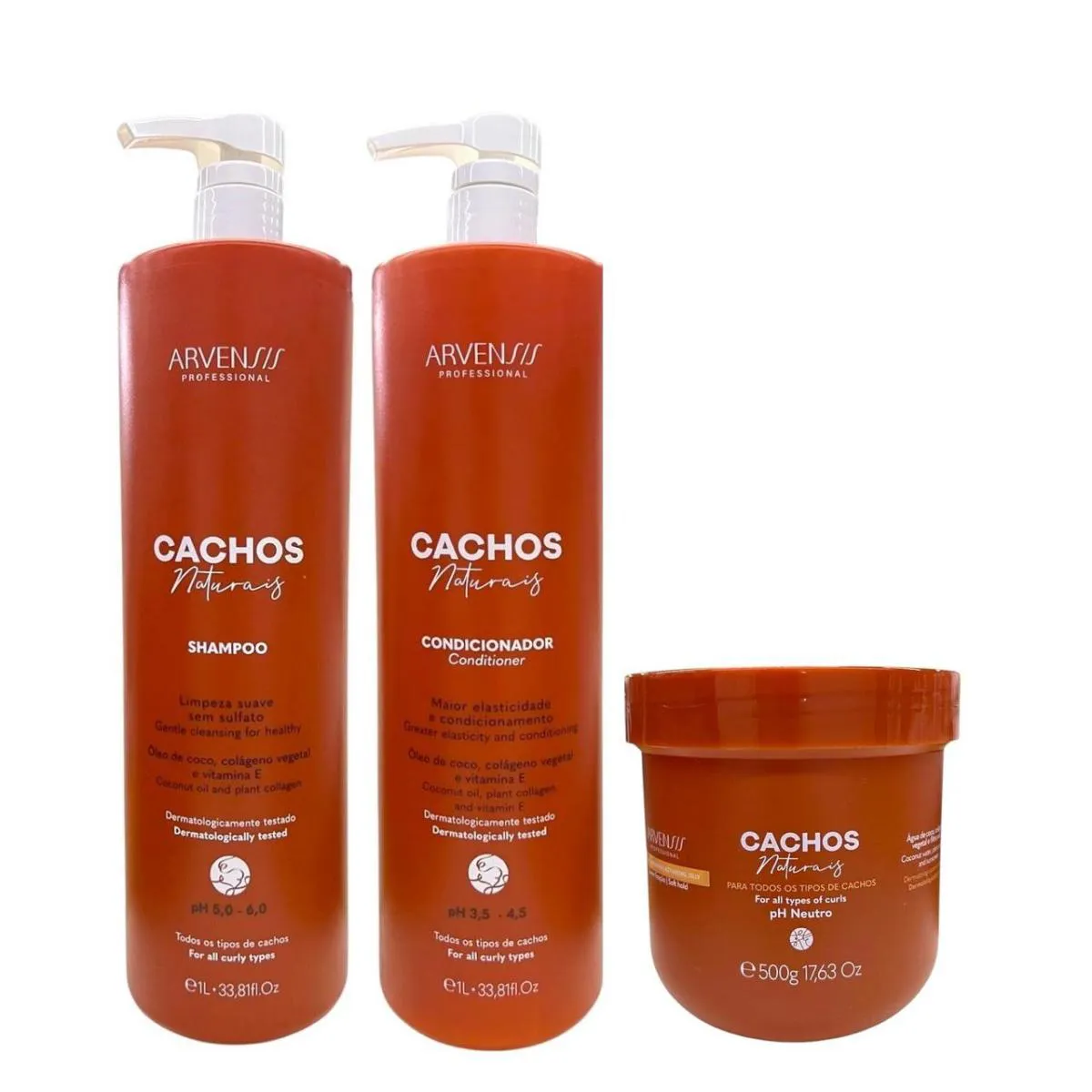 KIT ARVENSIS PROFESSIONAL CACHOS NATURAIS - SHAMPOO 1L + CONDICIONADOR 1L + GELEIA ATIVADORA 500G