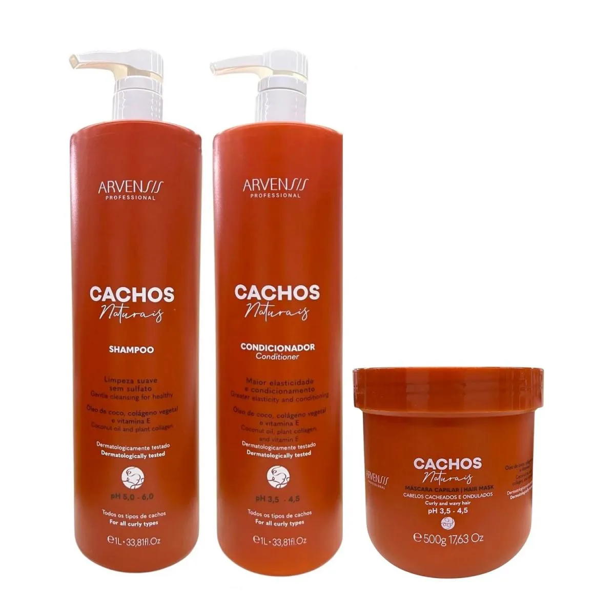 KIT ARVENSIS PROFESSIONAL CACHOS NATURAIS - SHAMPOO 1L + CONDICIONADOR 1L + MáSCARA 500G