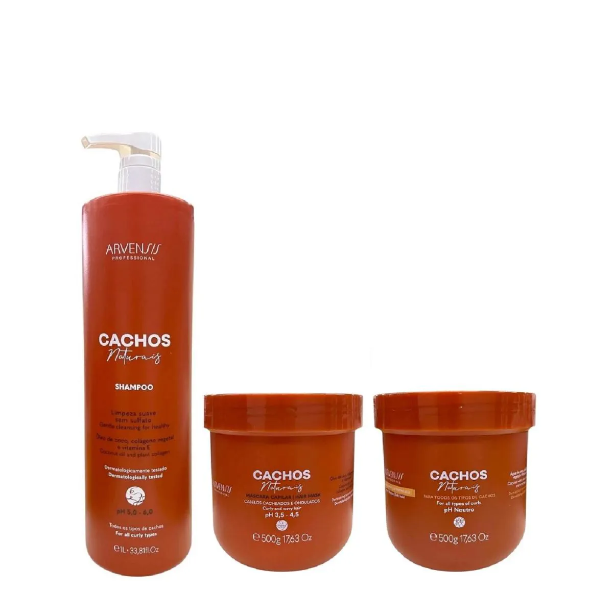 KIT ARVENSIS PROFESSIONAL CACHOS NATURAIS - SHAMPOO 1L + MáSCARA 500G + GELEIA ATIVADORA 500G