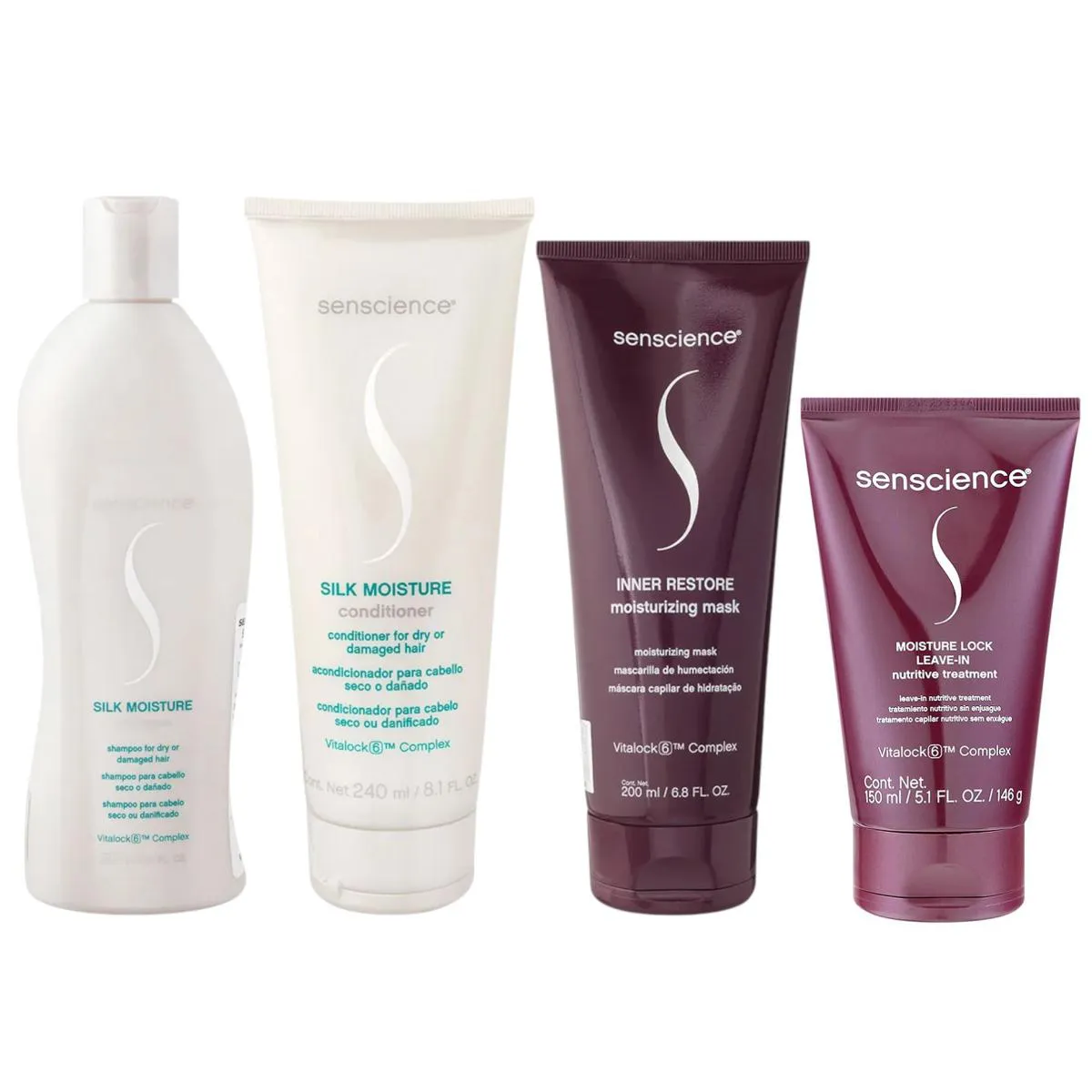 KIT SENSCIENCE SILK MOISTURE SHAMPOO 280ML + CONDICIONADOR 240ML + INNER RESTORE DEEP 200ML + MOISTURE LOCK 150ML