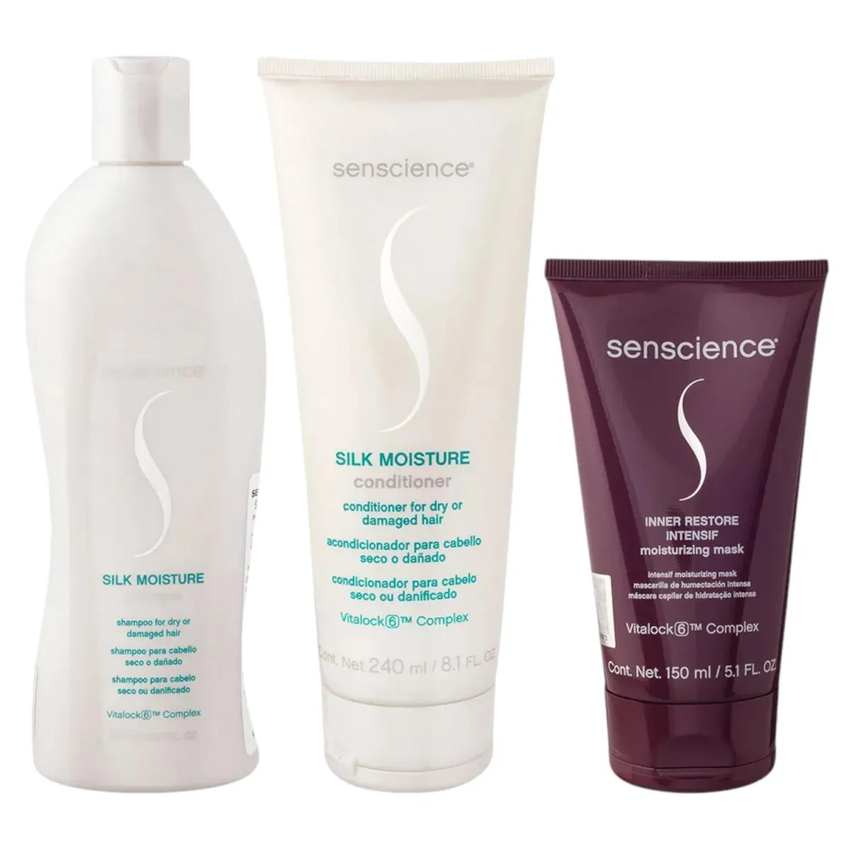 KIT SENSCIENCE SILK MOISTURE SHAMPOO 280ML + CONDICIONADOR 240ML + INNER RESTORE INTENSIF 150ML