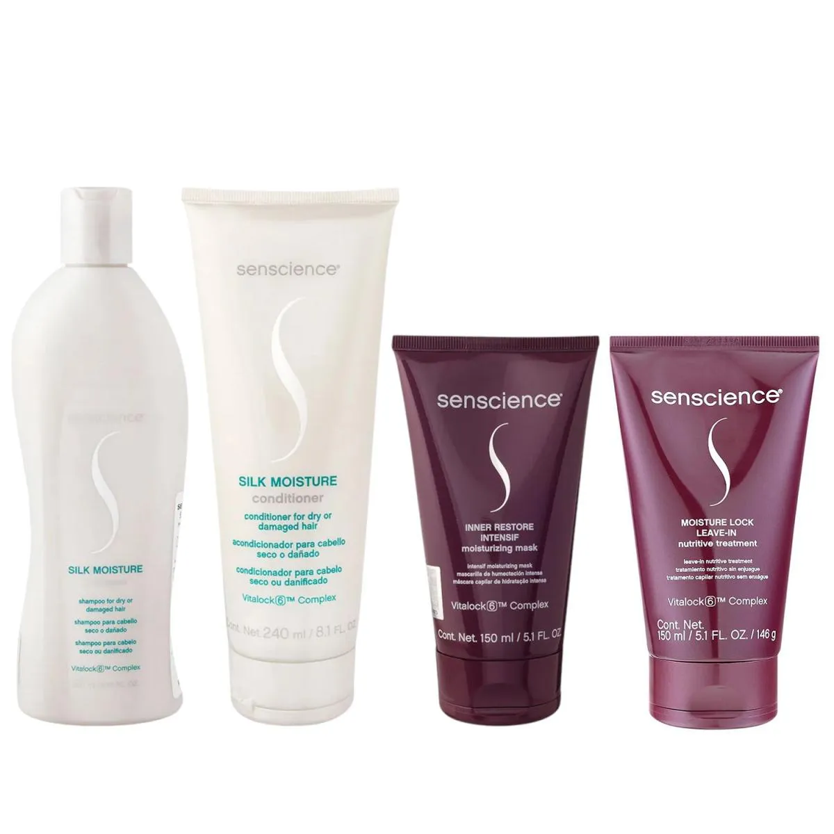 KIT SENSCIENCE SILK MOISTURE SHAMPOO 280ML + CONDICIONADOR 240ML + INNER RESTORE INTENSIF 150ML + MOISTURE LOCK 150ML