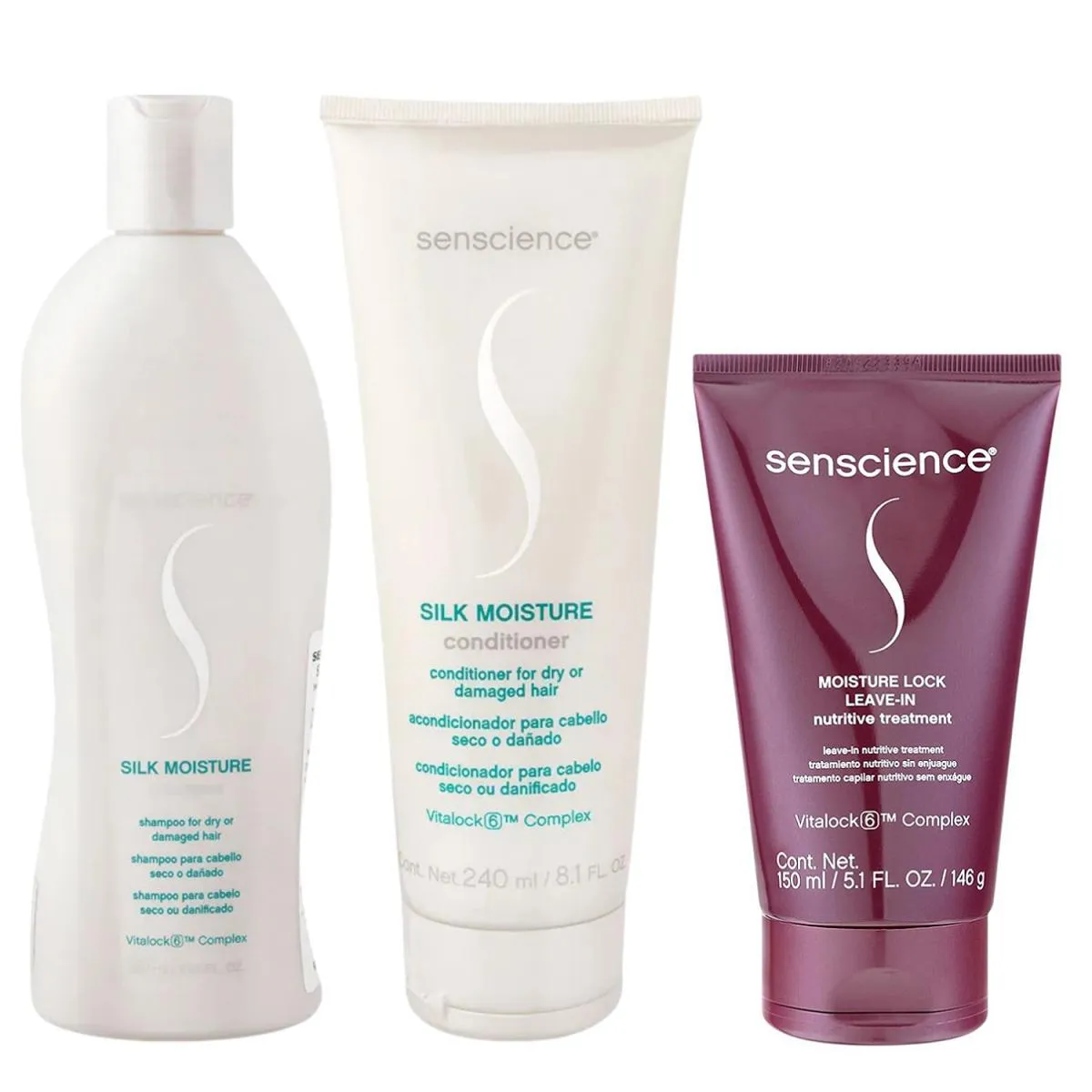 KIT SENSCIENCE SILK MOISTURE SHAMPOO 280ML + CONDICIONADOR 240ML + MOISTURE LOCK LEAVE-IN 150ML