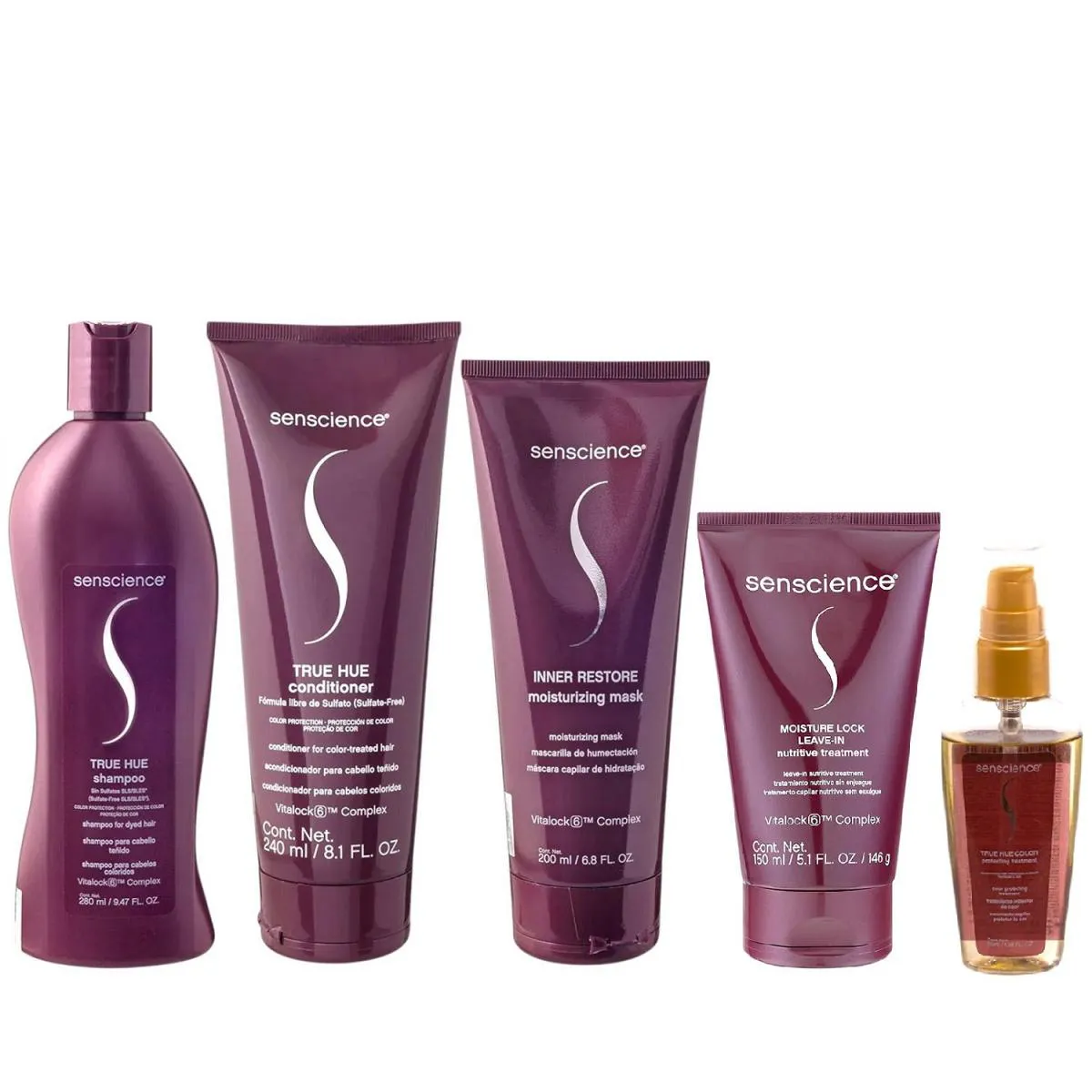KIT SENSCIENCE TRUE HUE SHAMPOO 280ML + CONDICIONADOR 240ML + INNER DEEP 200ML + MOISTURE LOCK 150ML + SéRUM 55ML