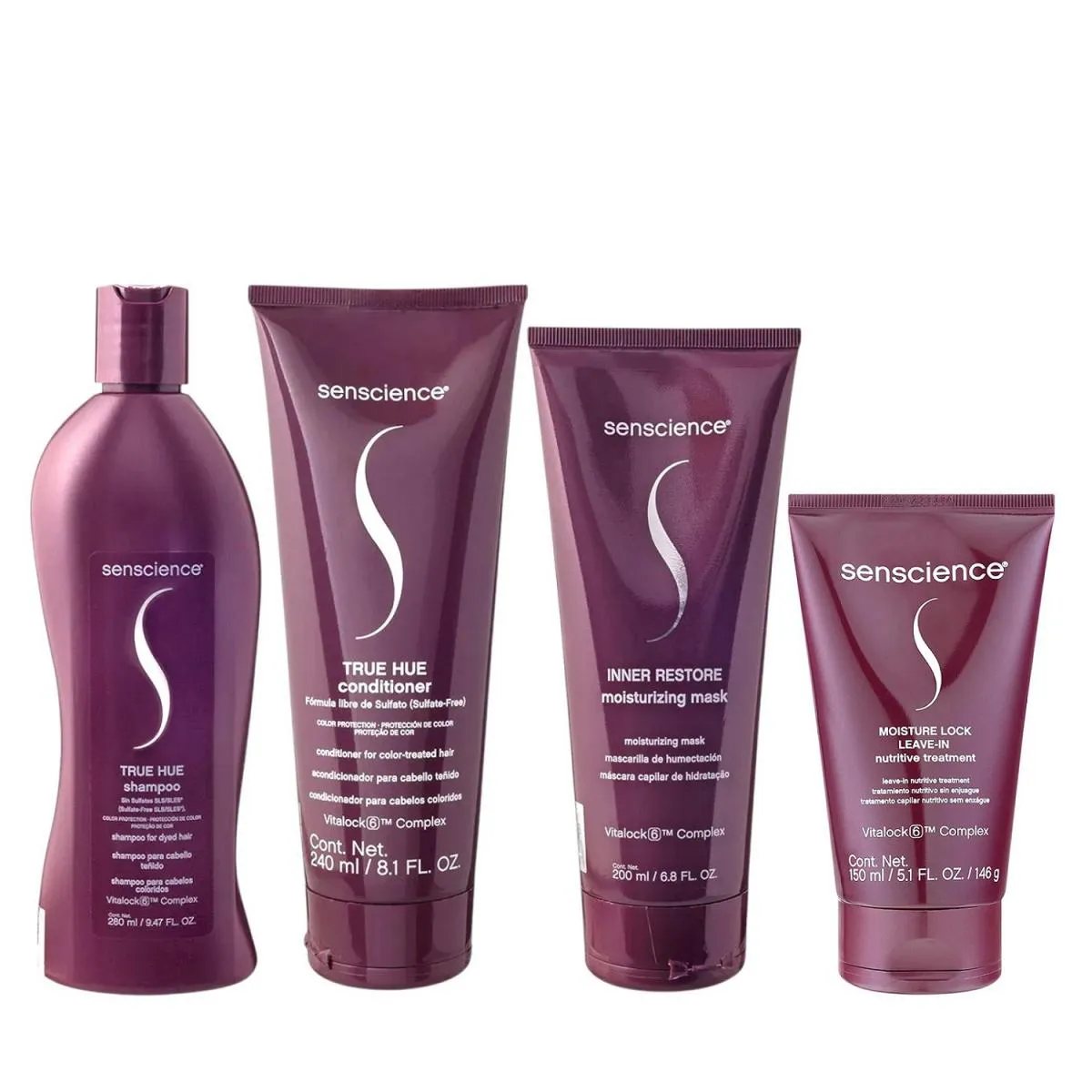 KIT SENSCIENCE TRUE HUE SHAMPOO 280ML + CONDICIONADOR 240ML + INNER RESTORE DEEP 200ML + MOISTURE LOCK LEAVE-IN 150ML