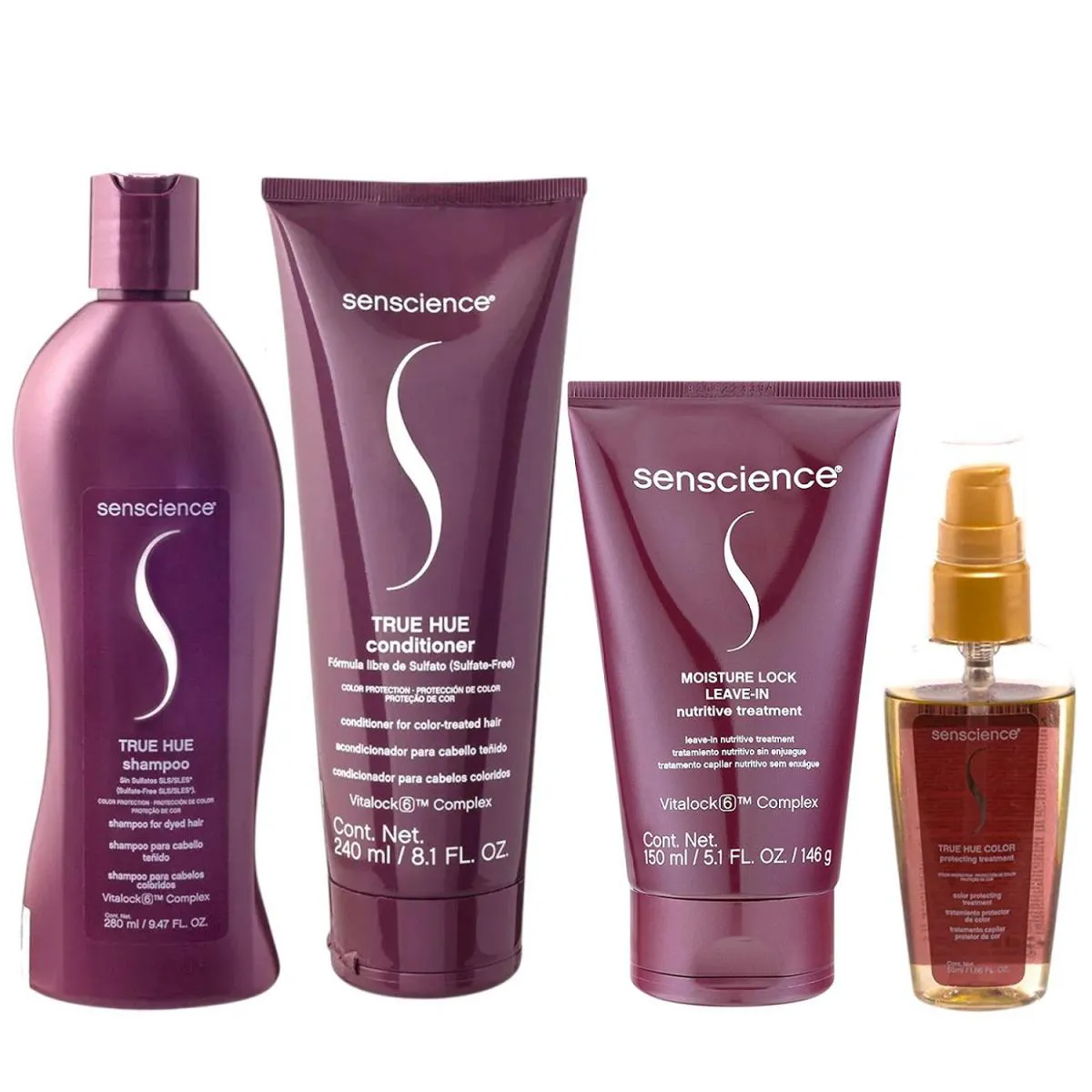 KIT SENSCIENCE TRUE HUE SHAMPOO 280ML + CONDICIONADOR 240ML + MOISTURE LOCK 150ML + SéRUM 55ML