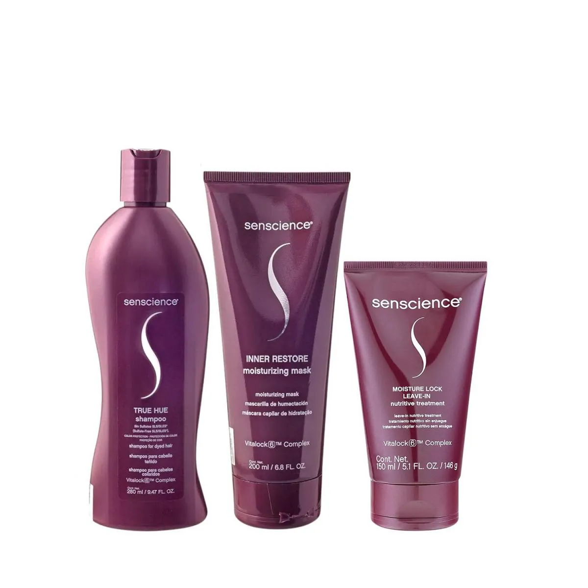KIT SENSCIENCE TRUE HUE SHAMPOO 280ML + INNER RESTORE DEEP 200ML + MOISTURE LOCK LEAVE-IN 150ML