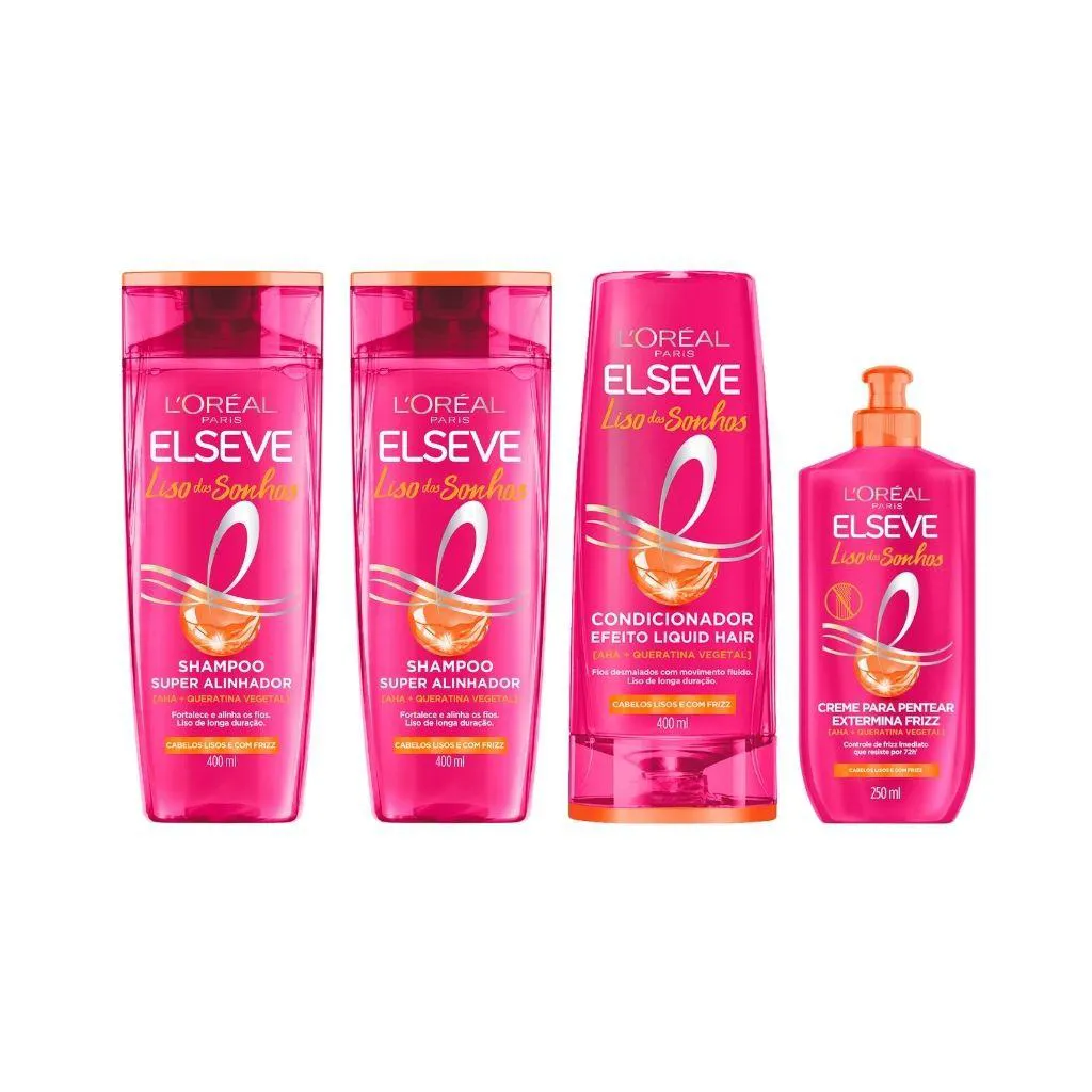 KIT ELSEVE LISO DOS SONHOS 2 SH 400ML+COND 400ML+CR PENTEAR