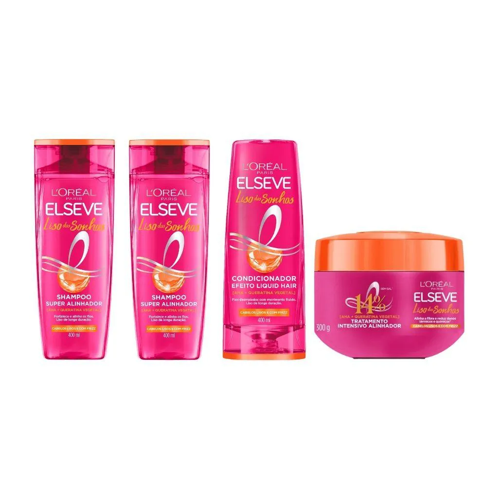 KIT ELSEVE LISO DOS SONHOS 2 SH 400ML+COND 400ML+CREME TRAT