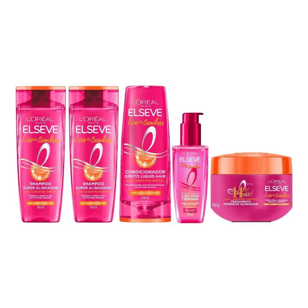 KIT ELSEVE LISO DOS SONHOS 2 SH 400ML+COND+CREME TRAT+SERUM