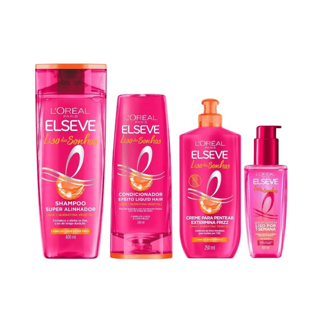 KIT ELSEVE LISO DOS SONHOS SH 400ML+COND 200ML+CR PENT+SERUM