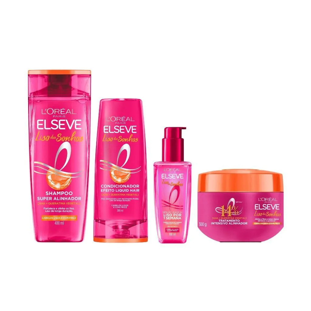 KIT ELSEVE LISO DOS SONHOS SH 400ML+COND 200ML+CR TRAT+SERUM