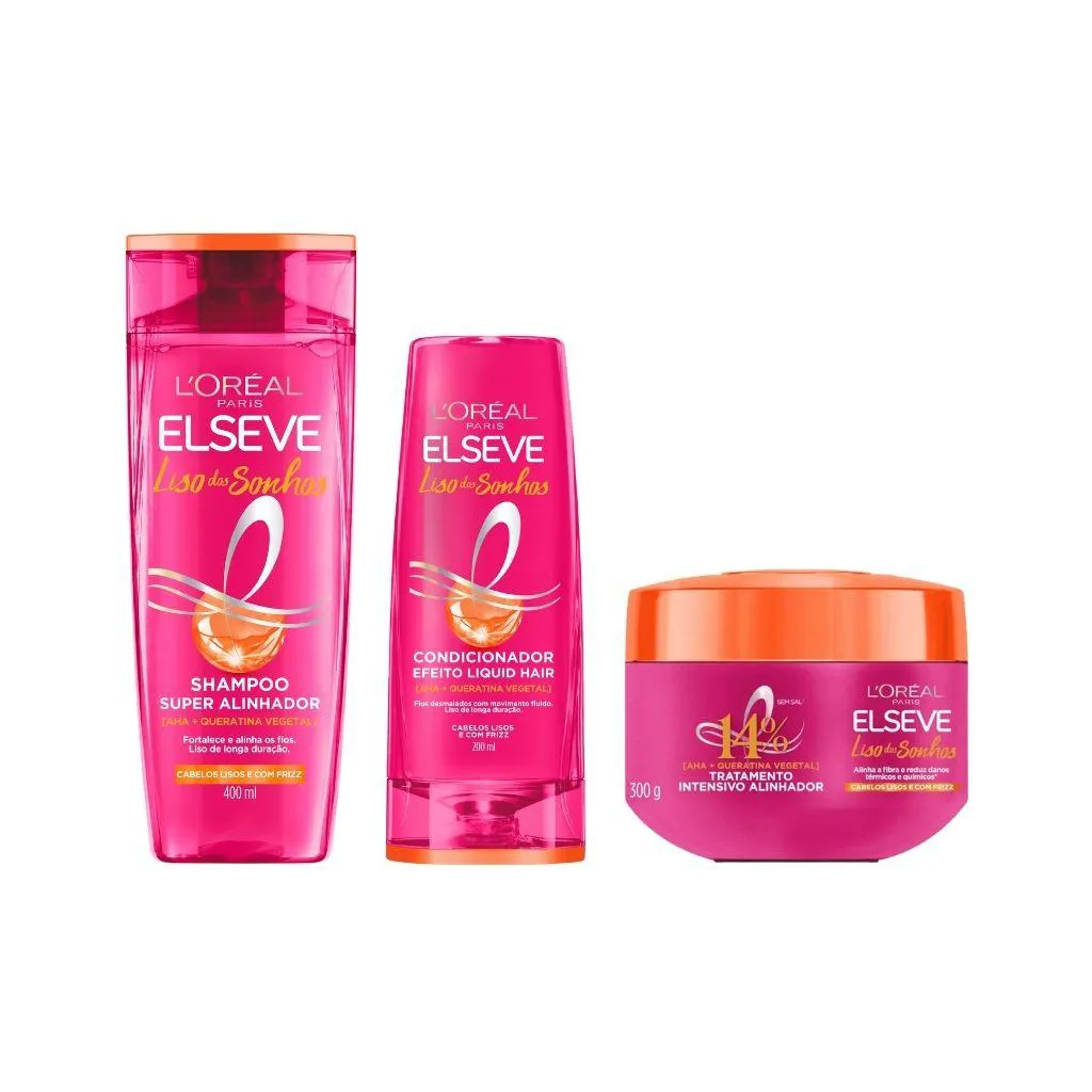 KIT ELSEVE LISO DOS SONHOS SH 400ML+COND 200ML+CREME DE TRAT