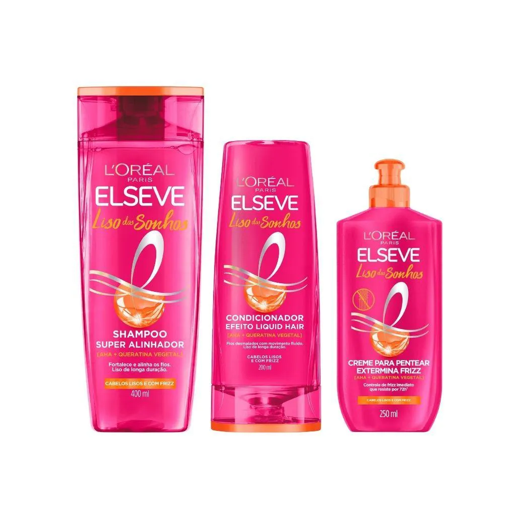 KIT ELSEVE LISO DOS SONHOS SH 400ML+COND 200ML+CREME PENTEAR