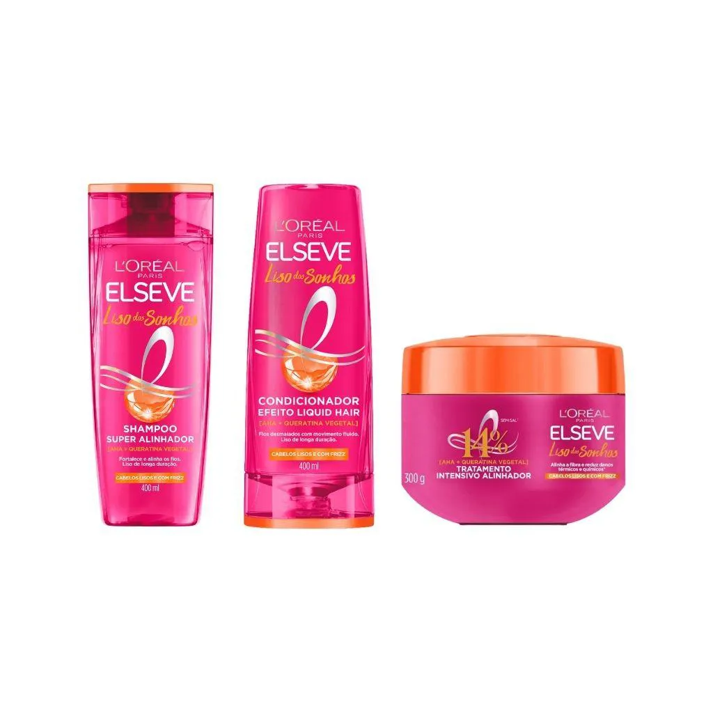 KIT ELSEVE LISO DOS SONHOS SH 400ML+COND 400ML+CREME DE TRAT