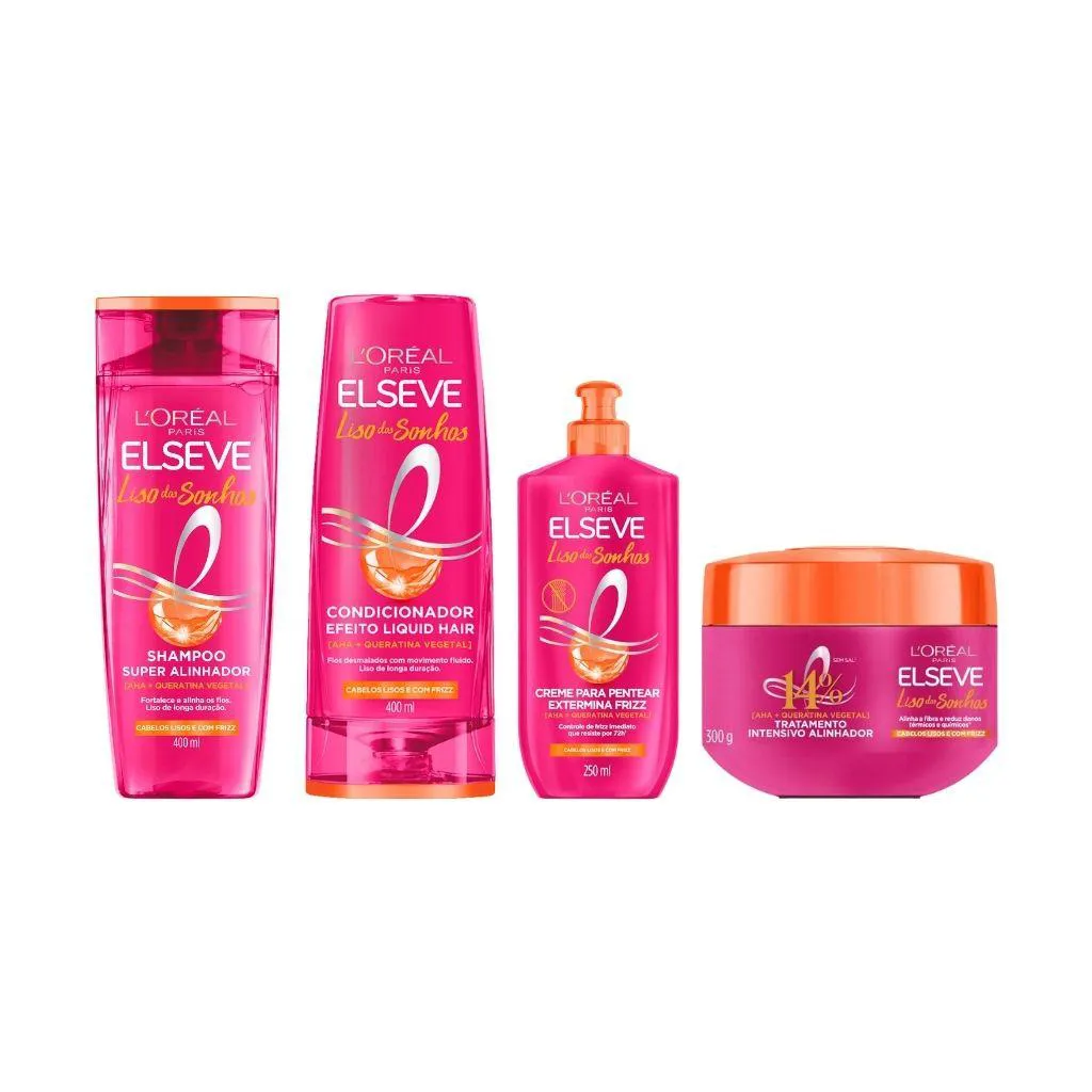 KIT ELSEVE LISO DOS SONHOS SH 400ML+COND+CR TRAT+CR PENTEAR