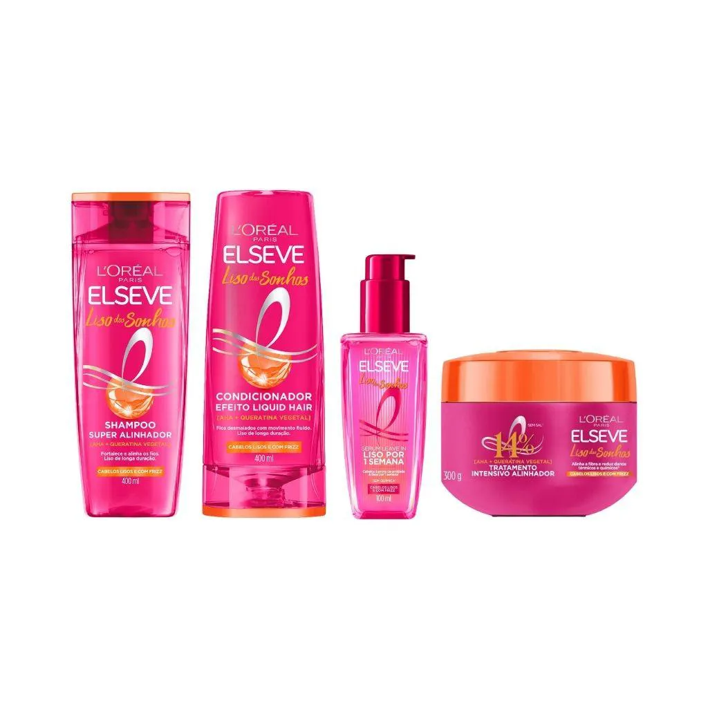 KIT ELSEVE LISO DOS SONHOS SH 400ML+COND+CREME DE TRAT+SERUM