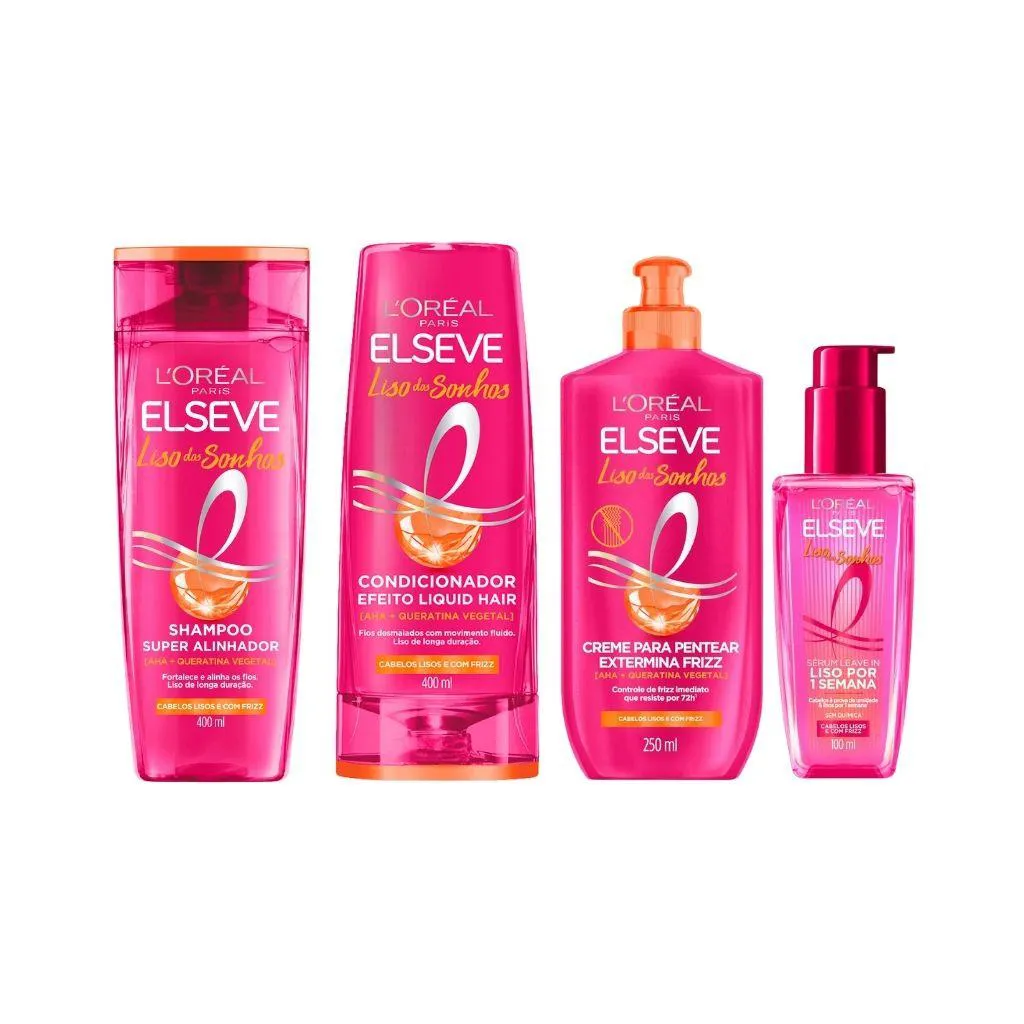 KIT ELSEVE LISO DOS SONHOS SH 400ML+COND+CREME PENTEAR+SERUM