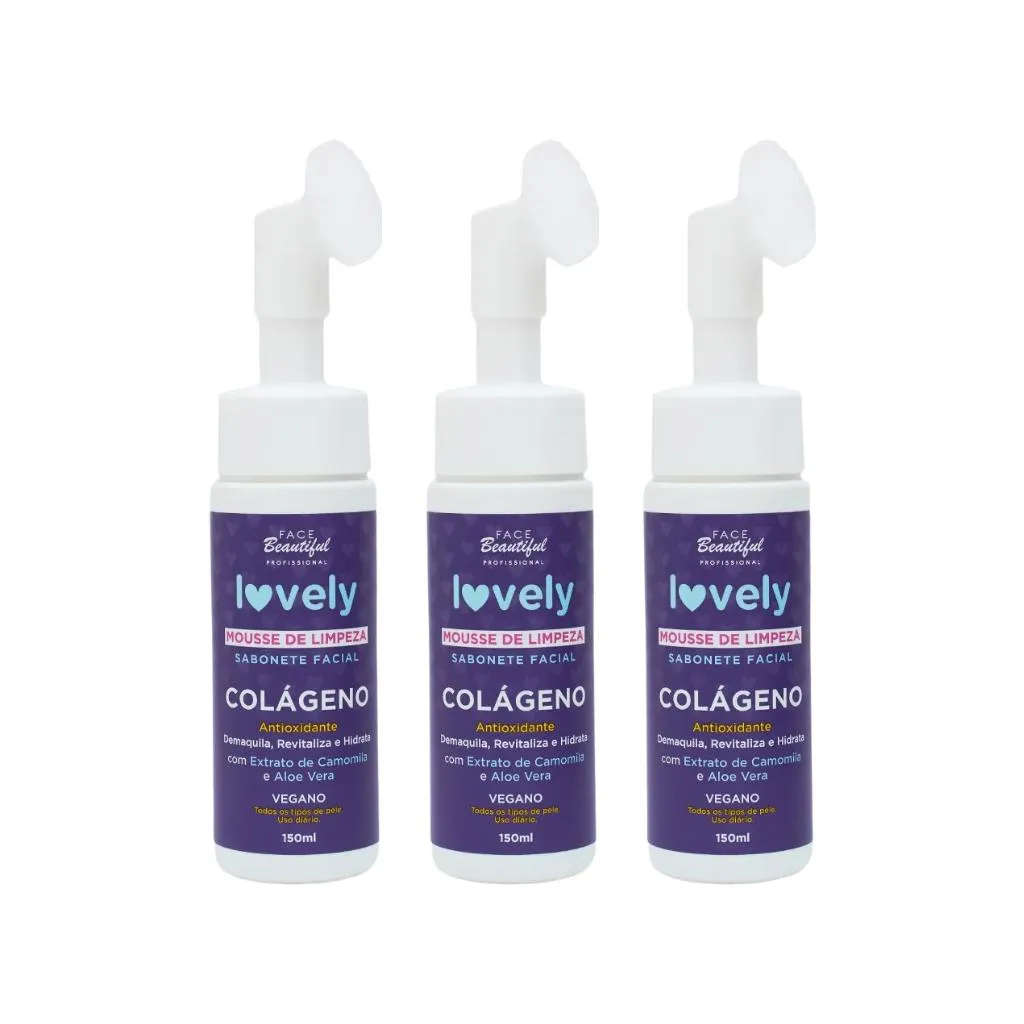 MOUSSE FACIAL LOVELY 150ML COLAGENO - KIT C/ 3UN