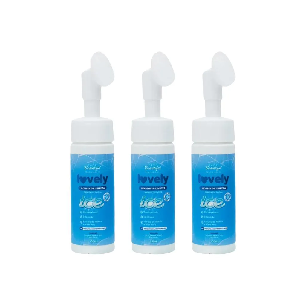 MOUSSE FACIAL LOVELY 150ML DE LIMPEZA ICE - KIT C/ 3UN