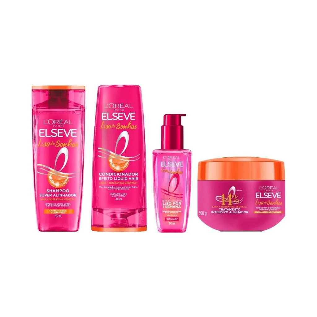 KIT ELSEVE LISO DOS SONHOS SH 200ML+COND+CREME DE TRAT+SERUM