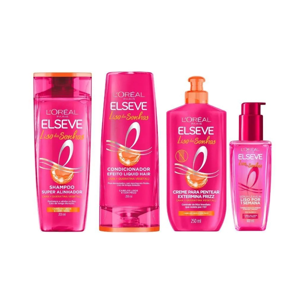 KIT ELSEVE LISO DOS SONHOS SH 200ML+COND+CREME PENTEAR+SERUM