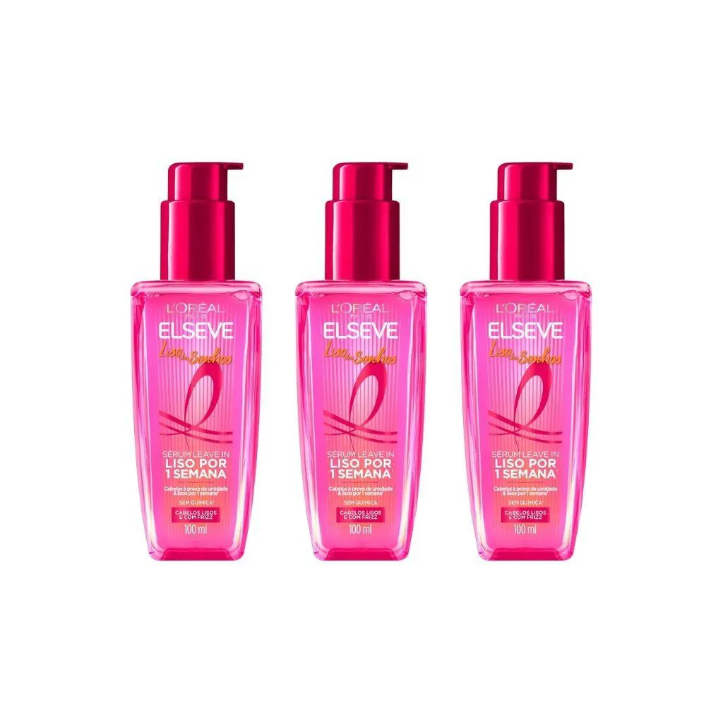 SERUM CAPILAR ELSEVE 100ML LISO DOS SONHOS - KIT C/ 3UN