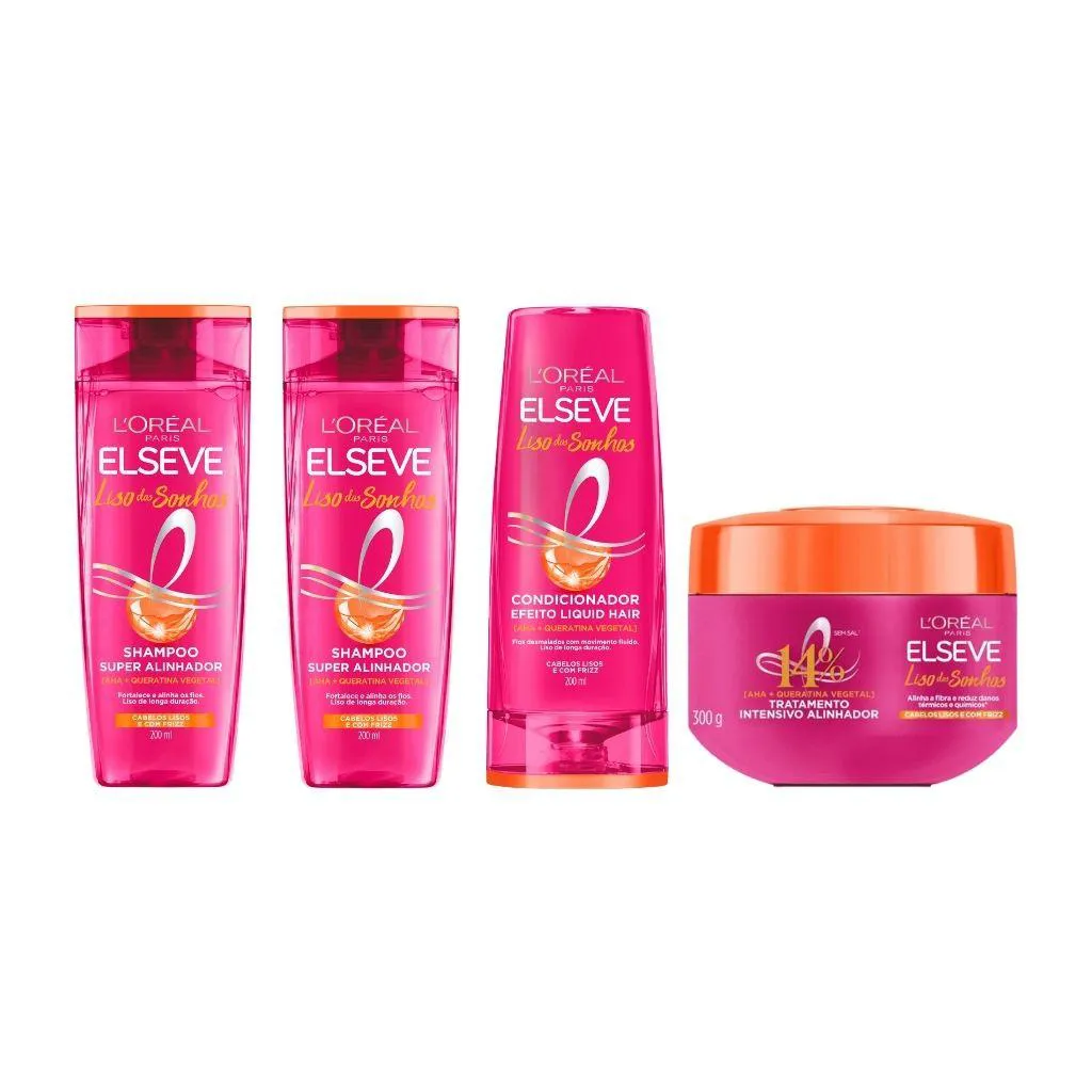 KIT ELSEVE LISO DOS SONHOS 2 SH 200ML+COND 200ML+CREME TRAT