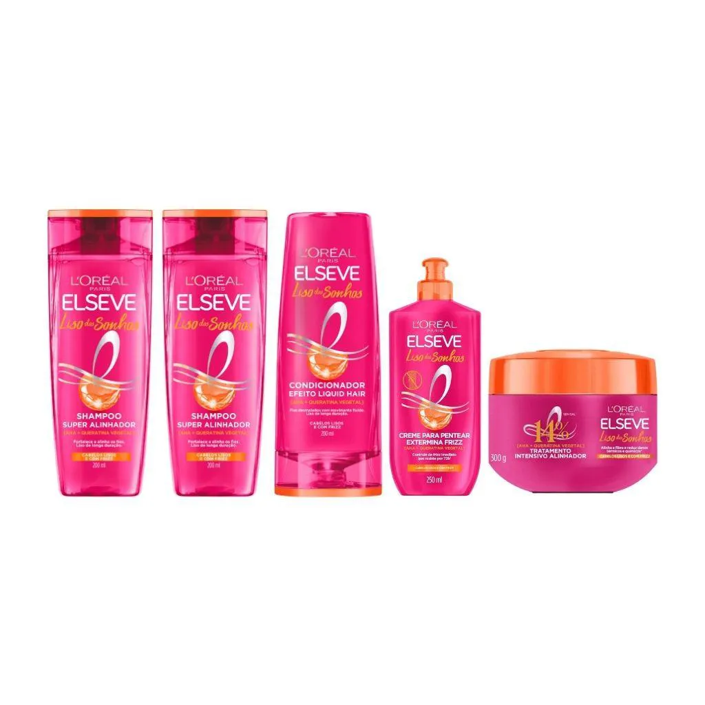 KIT ELSEVE LISO DOS SONHOS 2 SH 200ML+COND+CR TRA+CR PENTEAR
