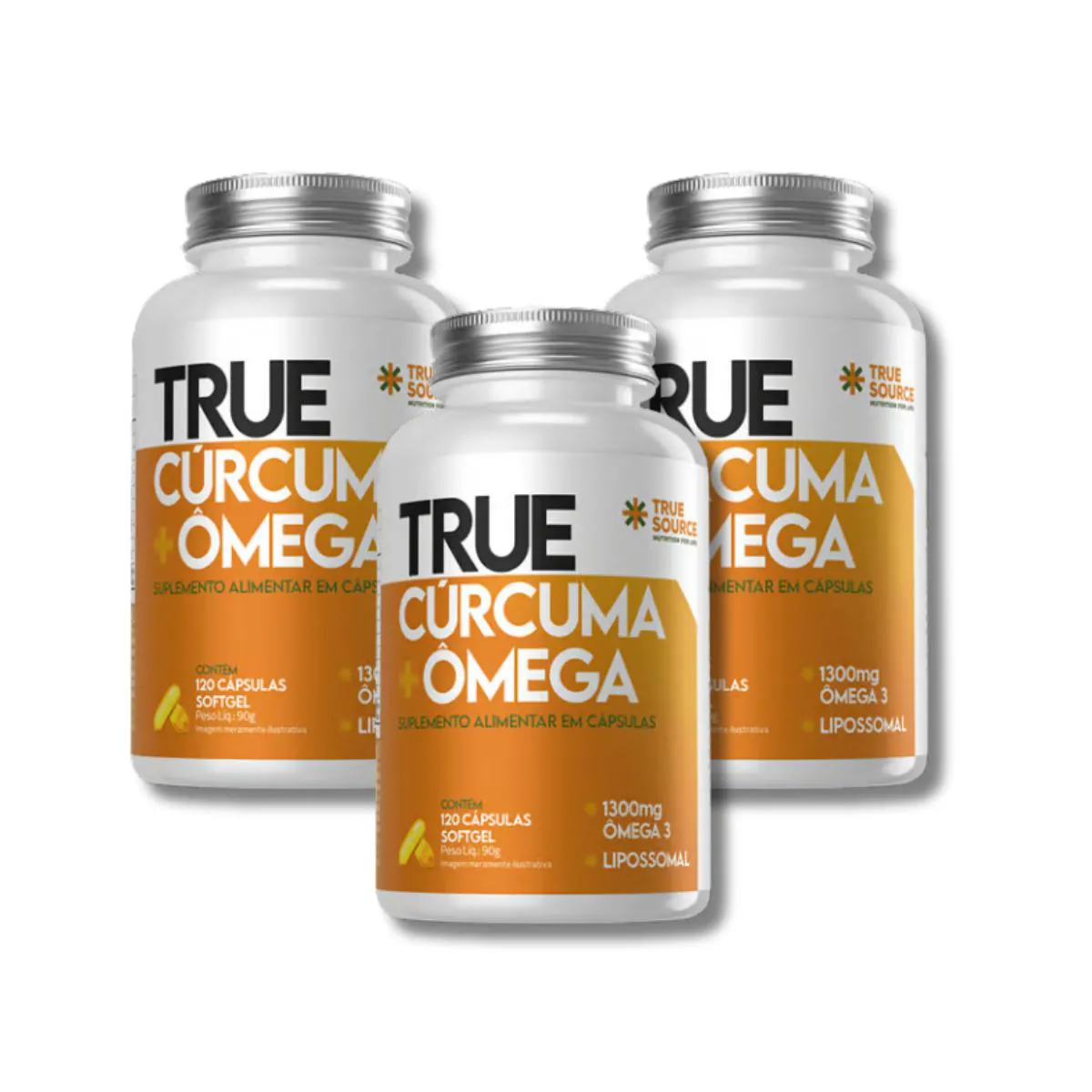KIT 3 CúRCUMA + ÔMEGA LIPOSSOMAL 120 CáPSULAS TRUE SOURCE