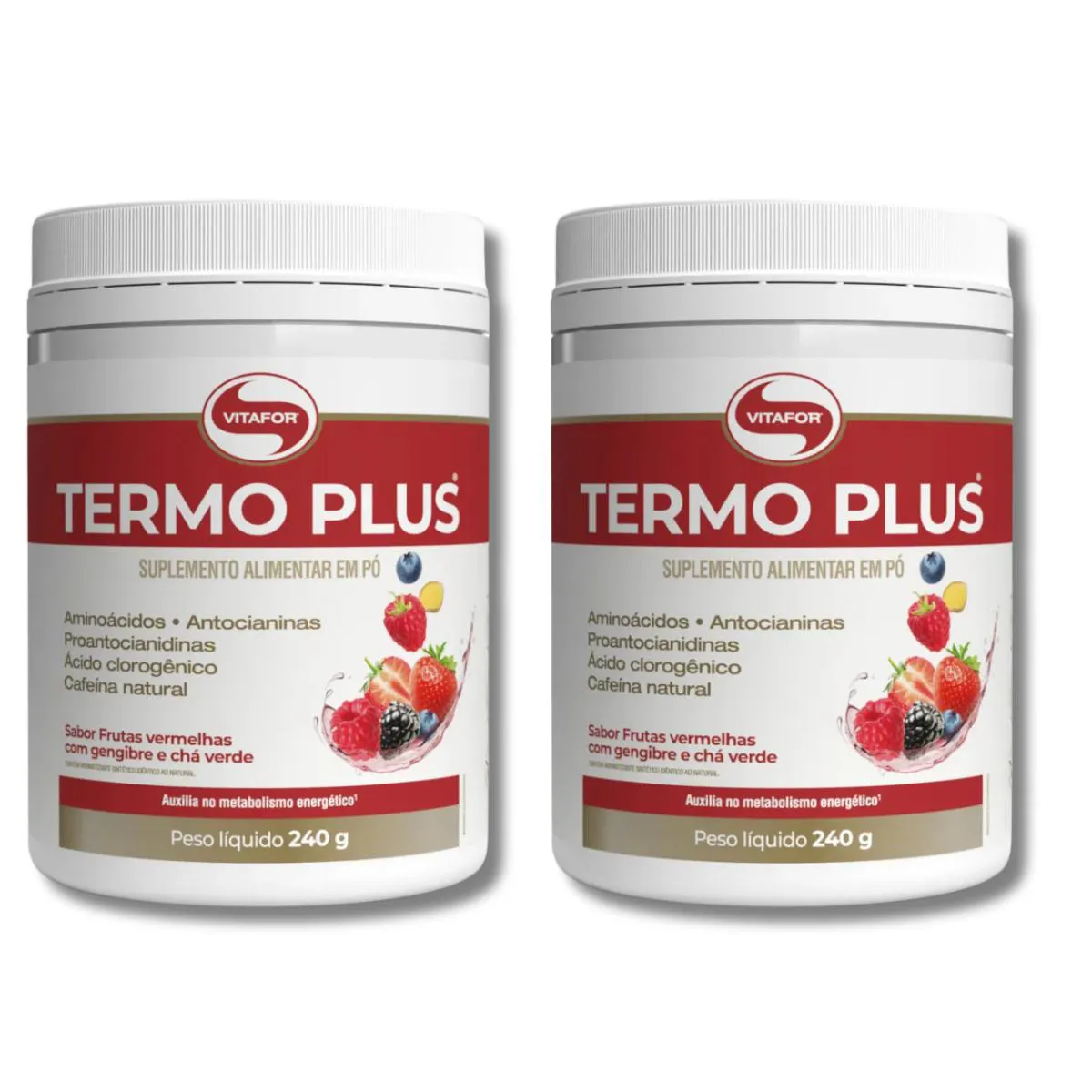 KIT 2 TERMO PLUS 240G FRUTAS VERMELHAS E CHá VERDE VITAFOR