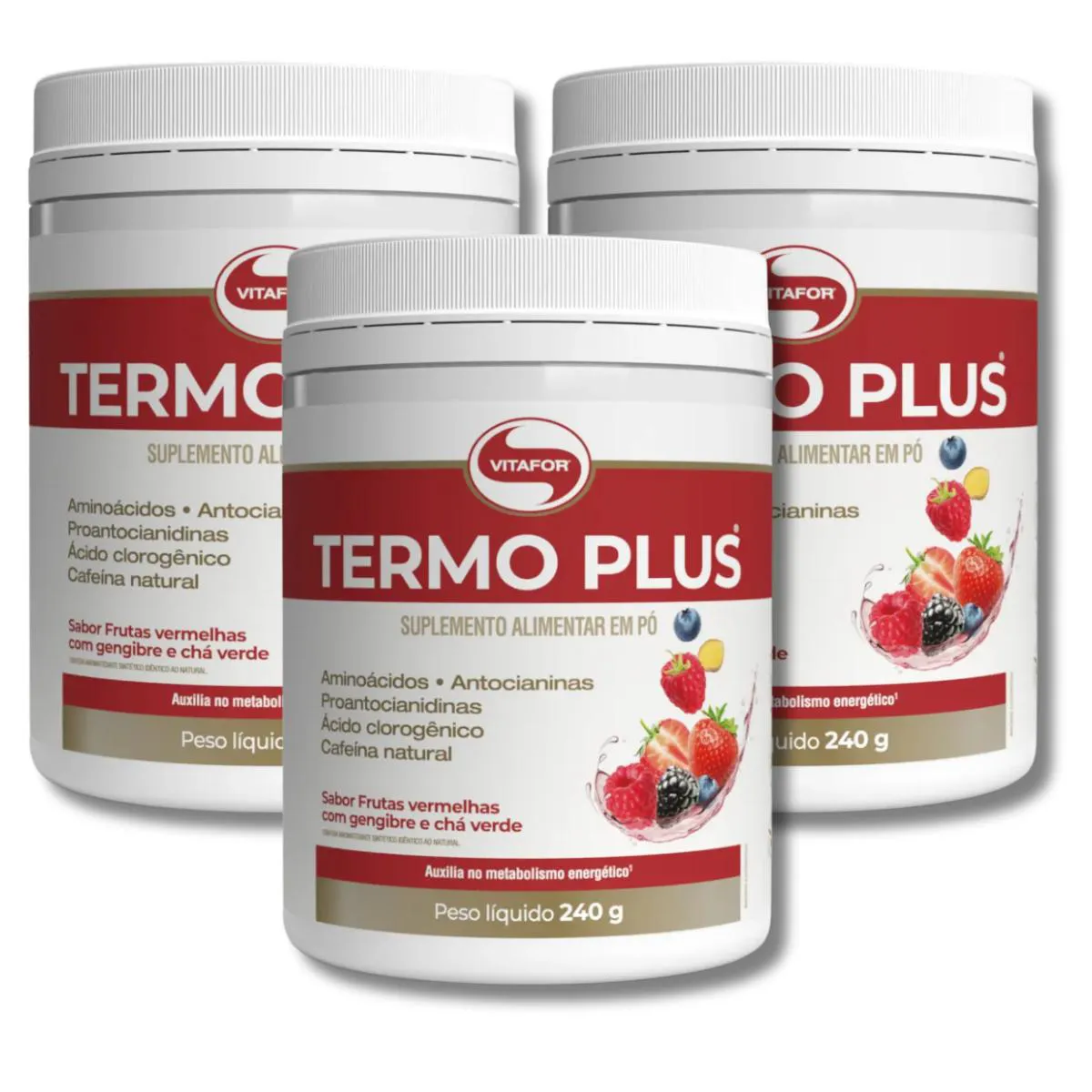 KIT 3 TERMO PLUS 240G FRUTAS VERMELHAS E CHá VERDE VITAFOR