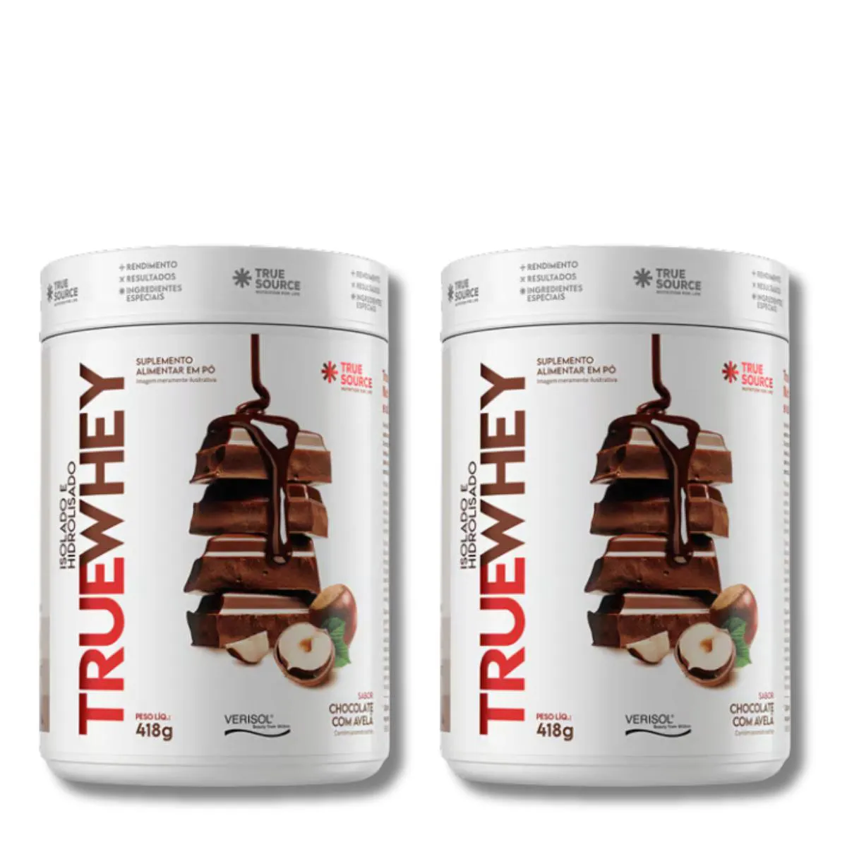 KIT 2 TRUEWHEY HIDRO 418G TRUESOURCE CHOCOLATE COM AVELã