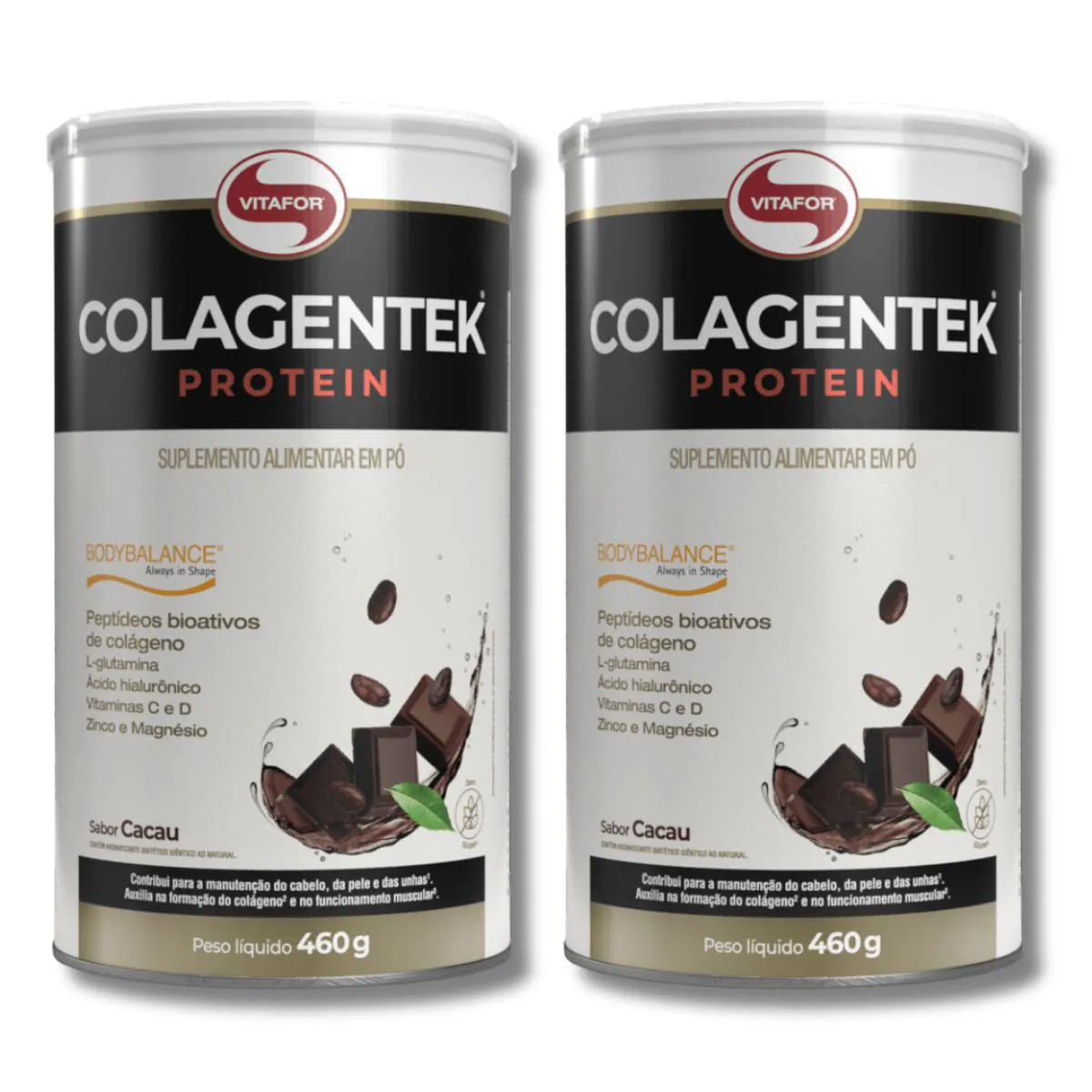 KIT 2 COLAGENTEK PROTEIN LATA 460G VITAFOR SABOR:CACAU