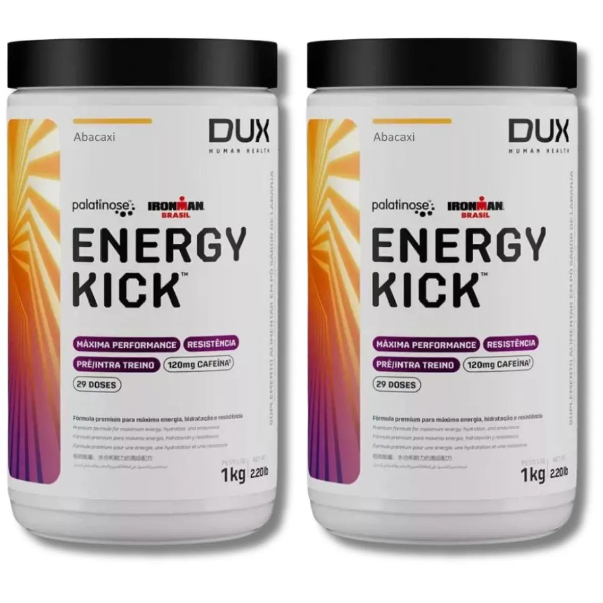 KIT 2 ENERGY KICK CAFFEINE 1000G DUX NUTRITION SABOR:ABACAXI