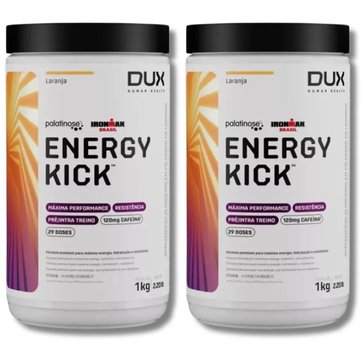 KIT 2 ENERGY KICK CAFFEINE 1000G DUX NUTRITION SABOR:LARANJA