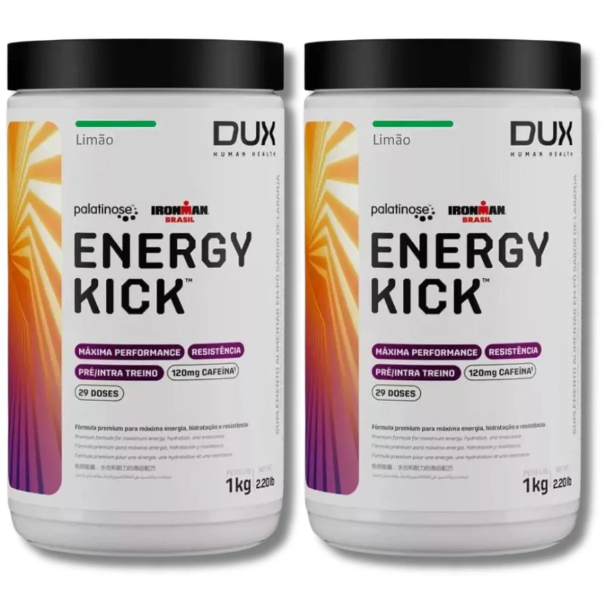 KIT 2 ENERGY KICK CAFFEINE 1000G DUX NUTRITION SABOR:LIMãO